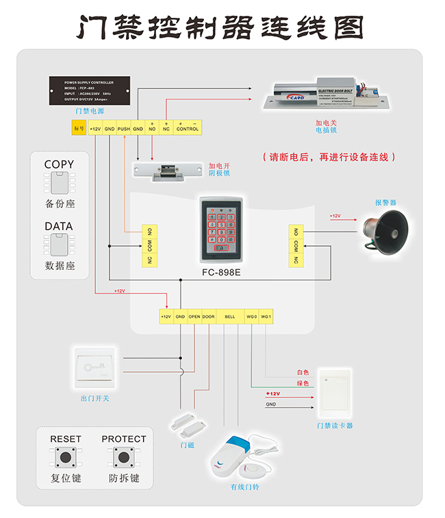 门禁一体机如何接线