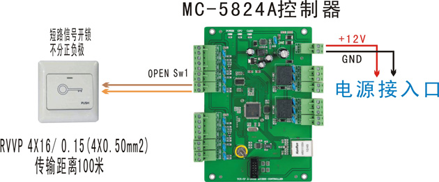 双门门禁控制器与出门开关的接线图