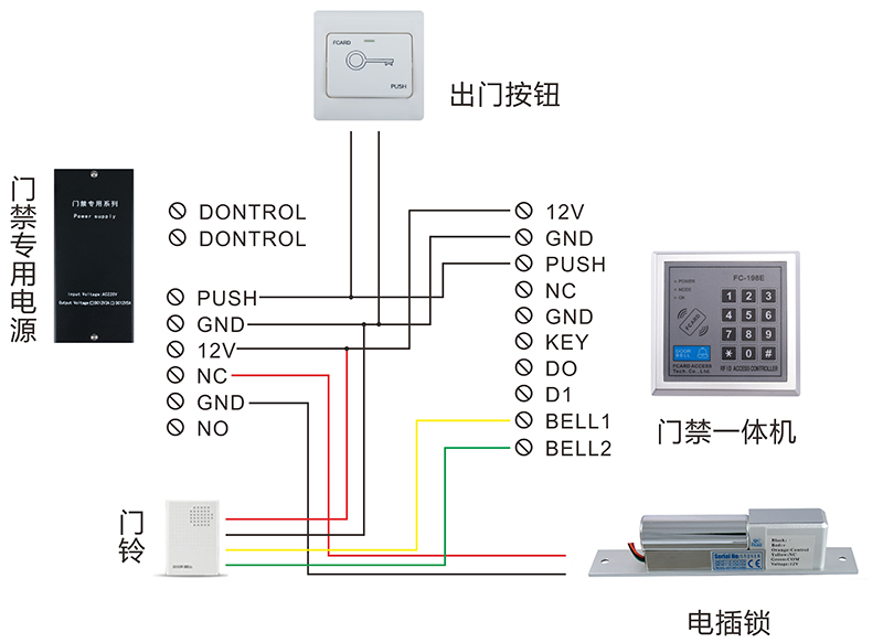 门禁电插锁接线